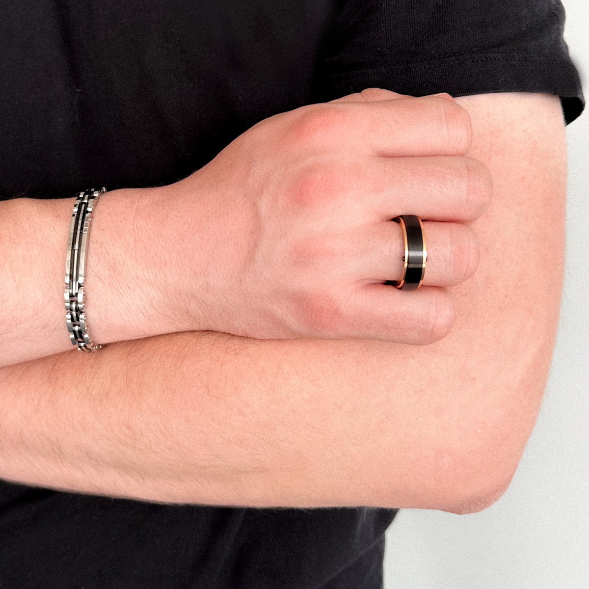 Bague tungstène acier rose et zirconia