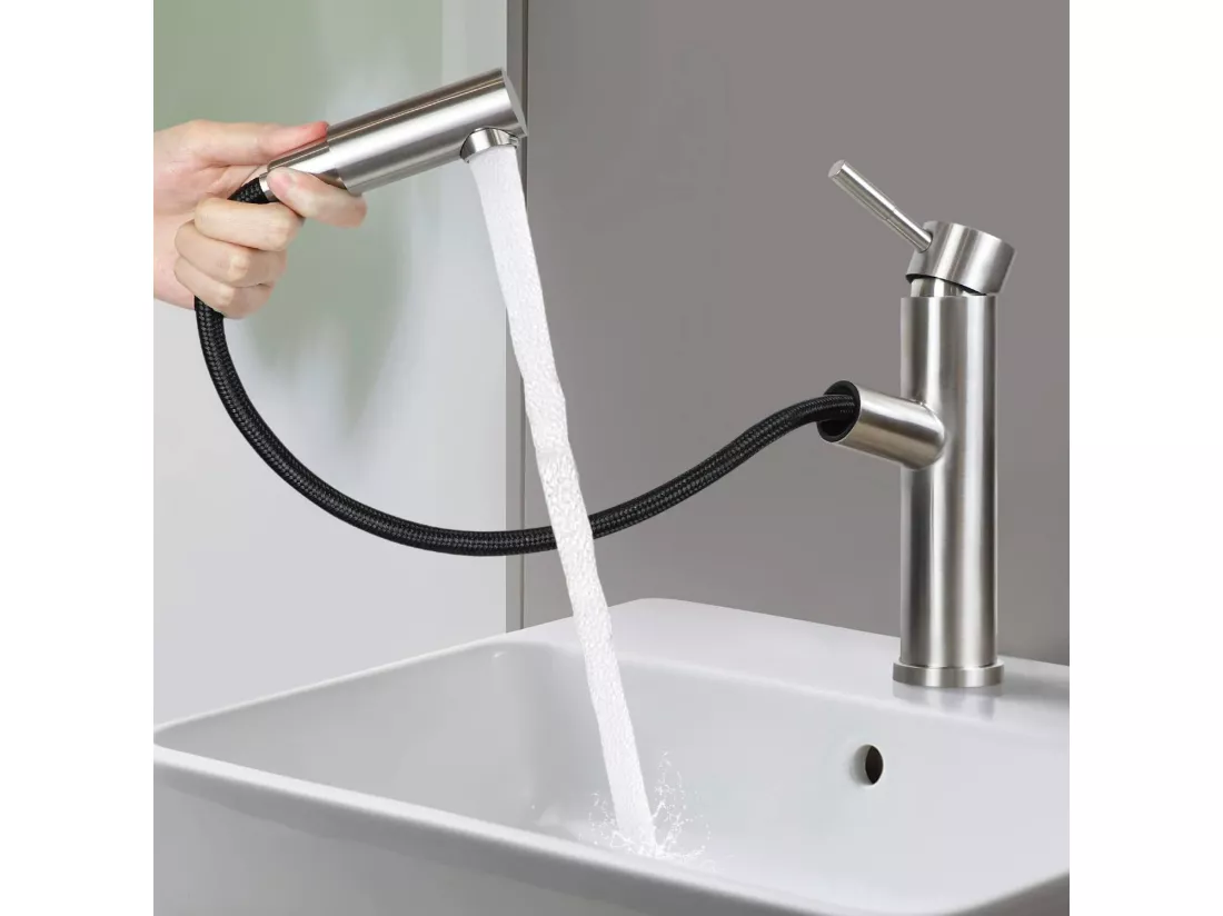 NETTLIFE mitigeur de lavabo mitigeur d'eau froide haute pression robinet de salle de bain