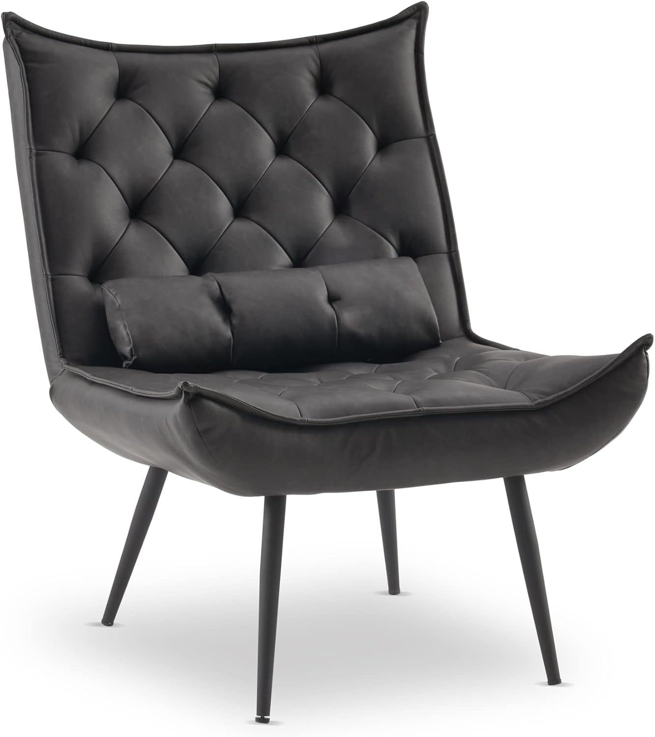 MCombo moderner Sessel Relaxsessel für Wohnzimmer, mit Taillenkissen, Retro Vintage Lesesessel Loungesessel Stuhl Polstersessel, 4779-1 (Dunkelgrau-Kunstleder)