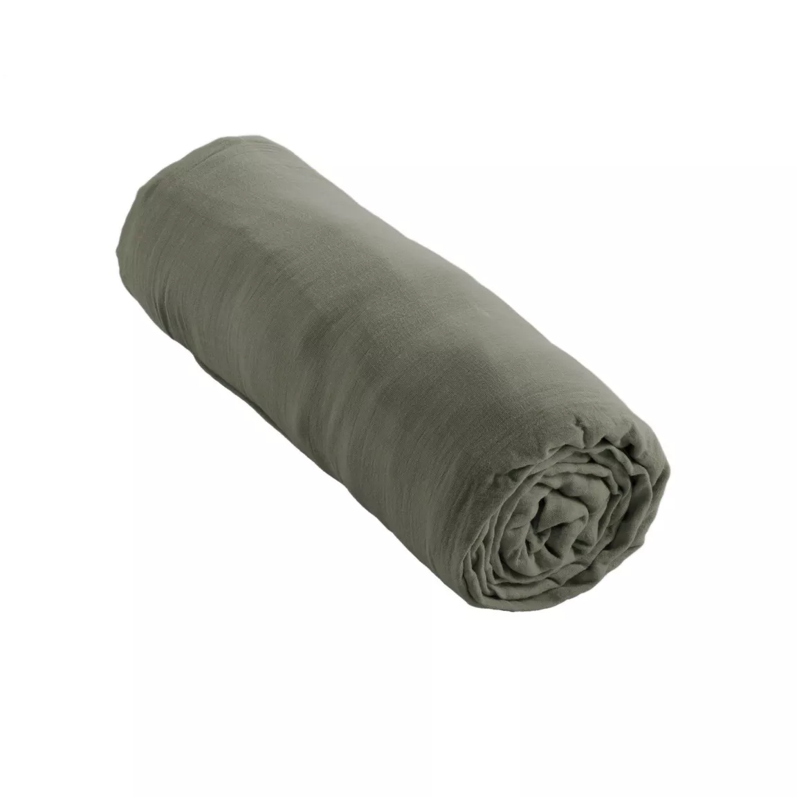 Drap housse gaze de coton (180 x 200 cm) Gaïa Vert romarin