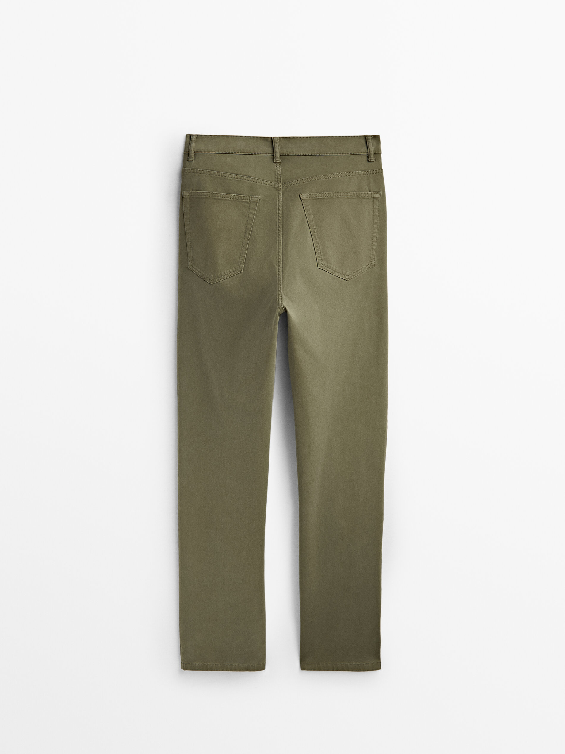 Calça cropped slim de comprimento médio - Cáqui