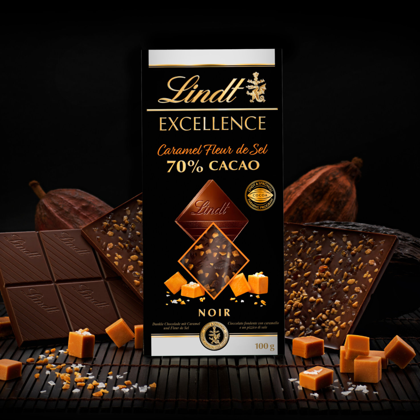 Lindt Excellence Dunkel Caramel Fleur de Sel 70% Cacao Tafelschokolade