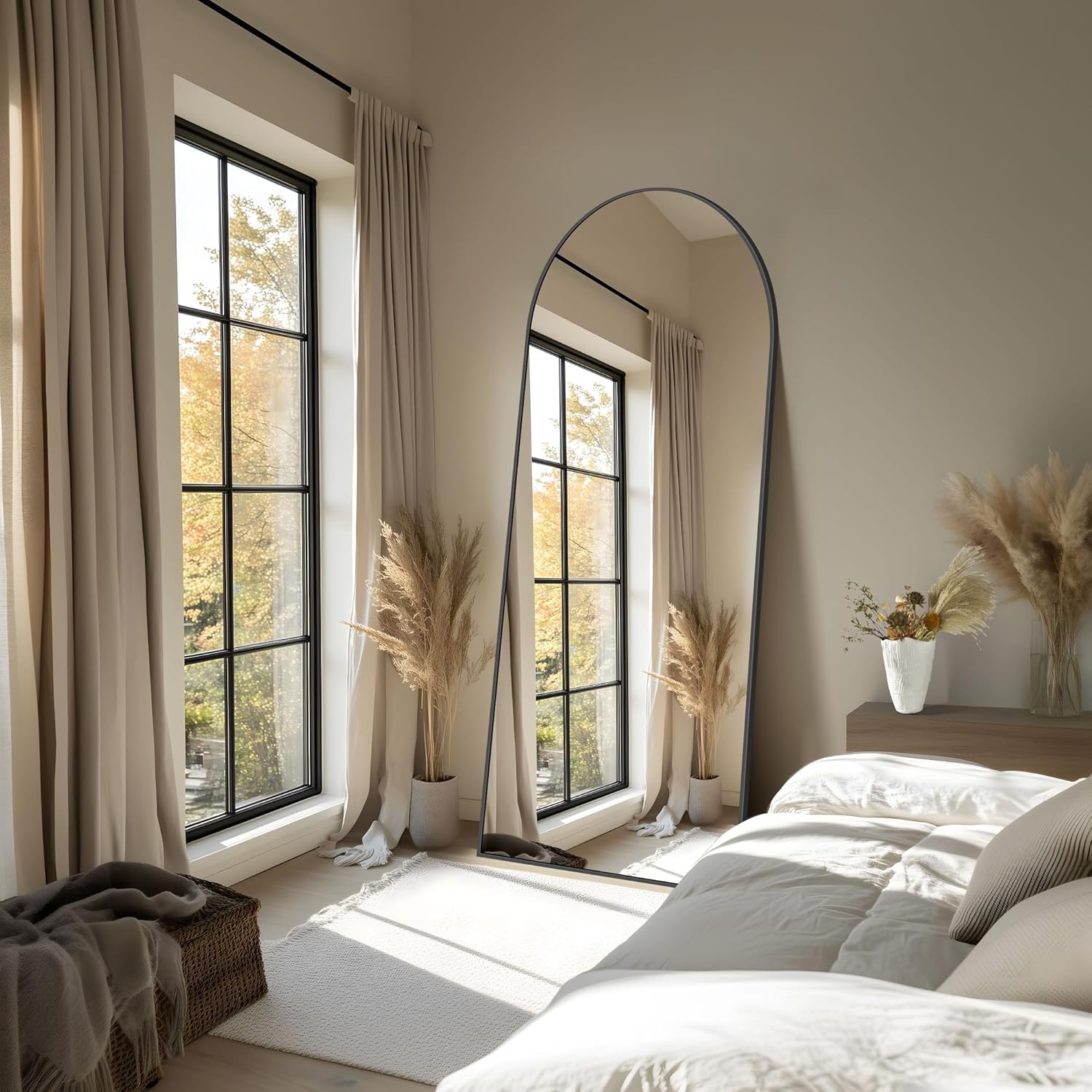 Bogen Ganzkörperspiegel, 179 x 65 cm Standspiegel mit Schwarzem Aluminiumrahmen, Groß Wandspiegel Bodenspiegel für Schlafzimmer, Eingangsbereich, Flur, Heimdekoration