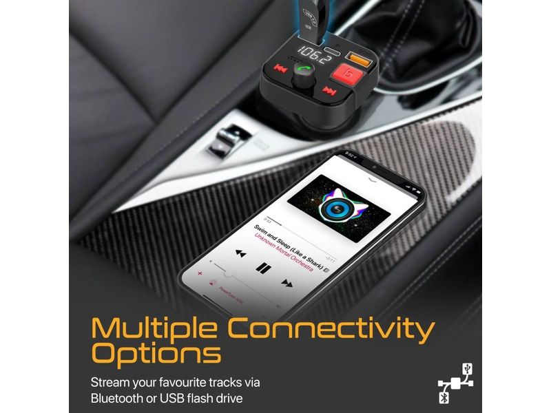 Promate ProMate PowerTune-30W FM-Transmitter Bluetooth FM-Transmitter mit Freisprecheinrichtung und Quick Charge 3.0