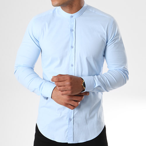 Chemise Manches Longues Col Mao Slim Fit 405 Bleu Clair
