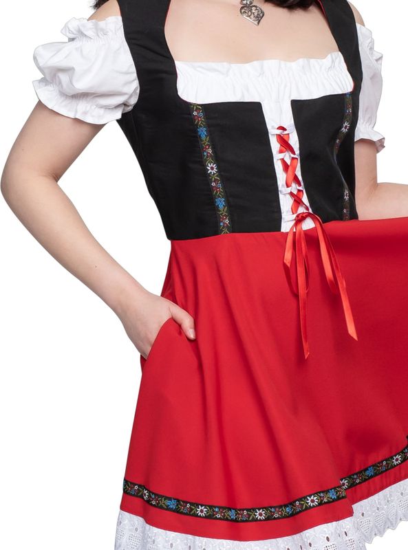 Dirndl - Gabi - Damesjurk - Rood-Zwart - 100% Polyester