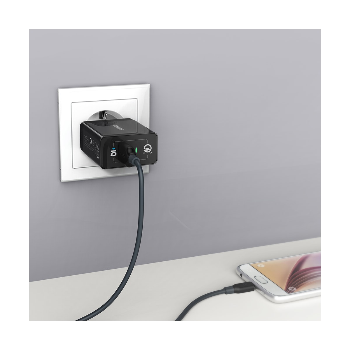 Anker PowerPort+1 w QC 3.0 18W USB-A lader (sort)