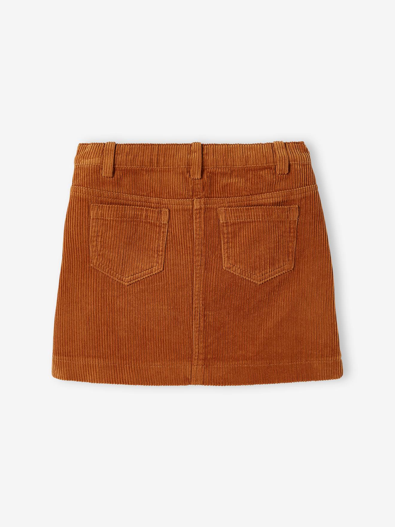 Saia de veludo cotelê, lisa, marrom escura, para meninas.