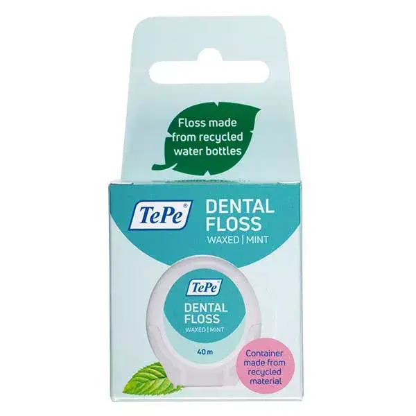 Fio dental ecológico TePe, 40m, tingido com cera de abacate.