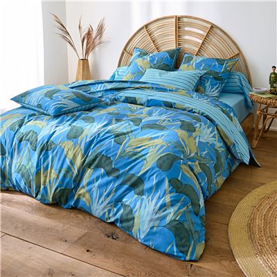 Linge de lit percale feuillage tropical