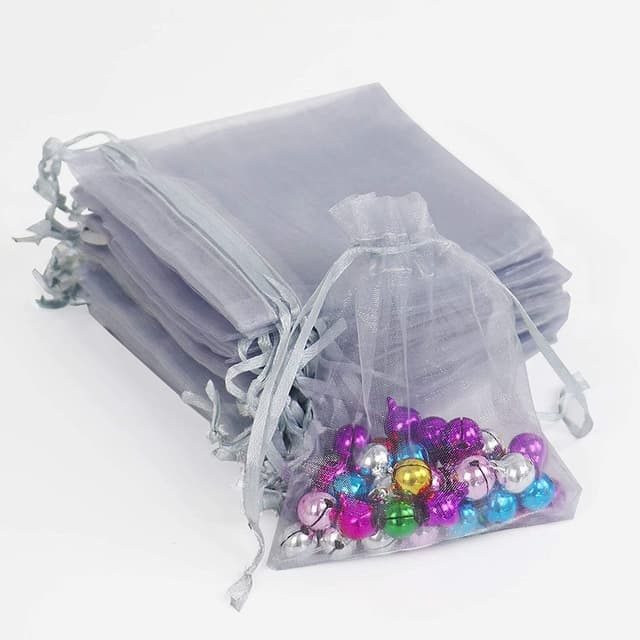 Små gaveposer med snor Organza 25-pak 7x9 cm Grå