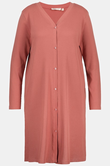 Long-Shirtjacke, Rippjersey, V-Ausschnitt, Biobaumwolle