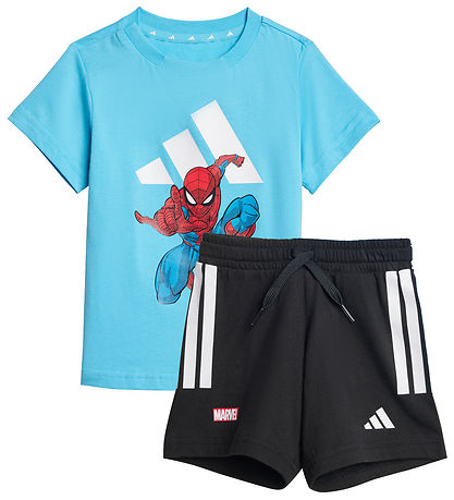 adidas Performance T-Shirt/Shorts - Marvel - Helles Cyan/Weiß m.