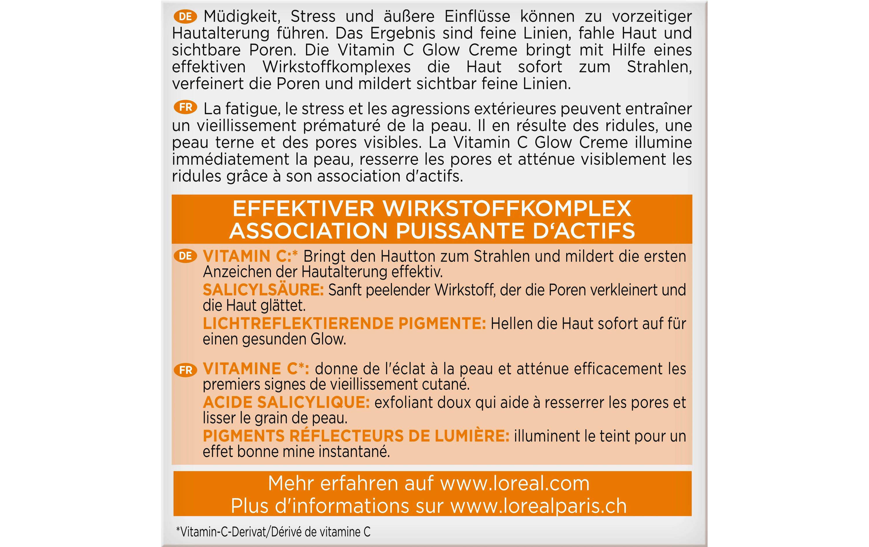 Gesichtscrème Vitamin C 50 mlTagespflege mit Vitamin C, Salicylsäure und lichtreflektierenden Pigmenten
