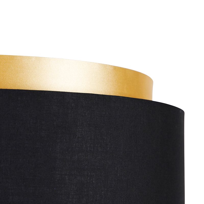 Moderne vloerlamp zwart met kap zwart met goud - Simplo