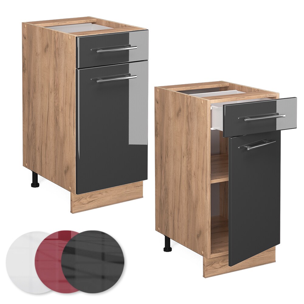 Vicco Schubunterschrank Küchenschrank Küchenmöbel Fame-Line Eiche Anthrazit modern 40 cm Küche Einbauküche Drehtür Schublade Einlegeboden Blende Küchenzeile Hochglanz