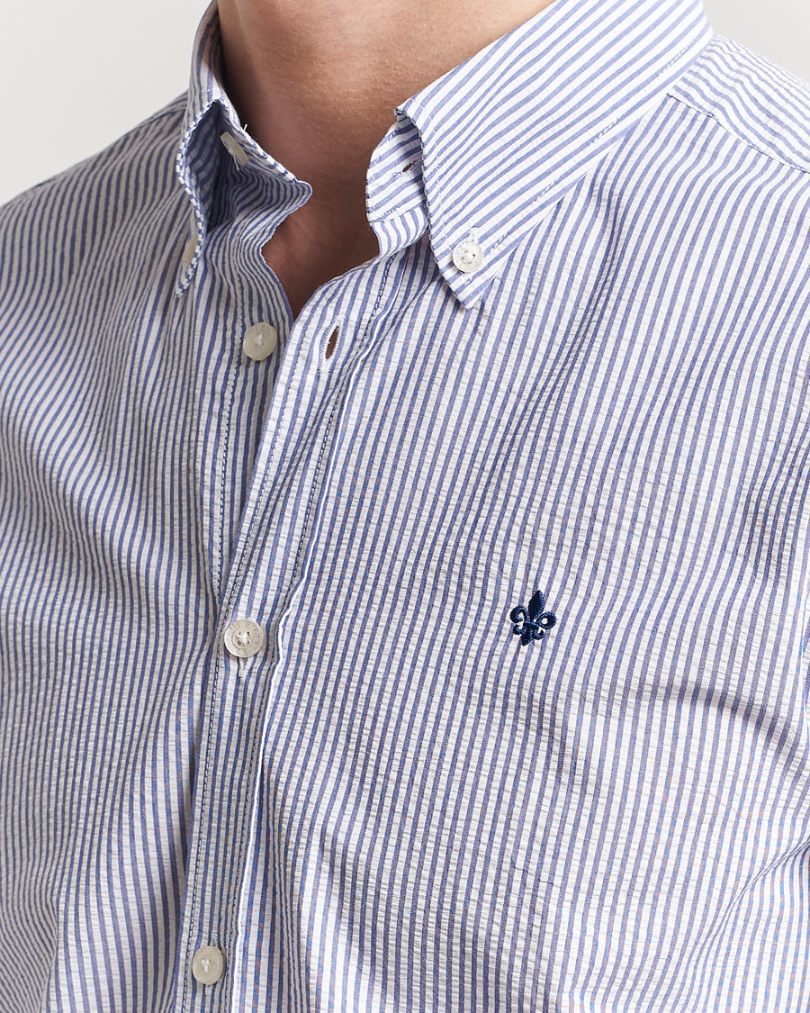 Morris Slim Fit Striped Seersucker Shirt Old Blue