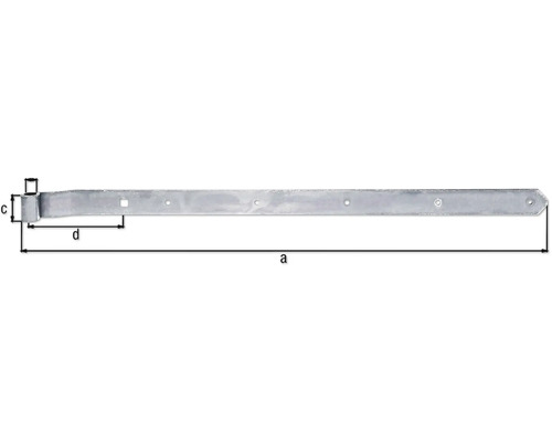 Scharnierband, geknikt, afgerond uiteinde Ø16/782 mm, verzinkt, dikfilm gepassiveerd