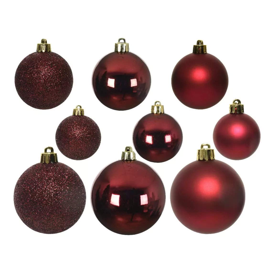 Lot de 30 boules de Noël Alpine assorties Bordeaux