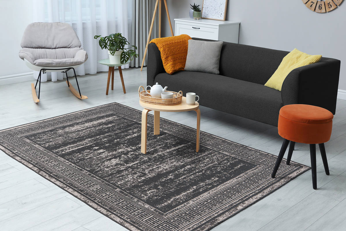 Flachgewebeteppich KALEVI 300 - grau - mit 3D-Struktur - 80x150 cm