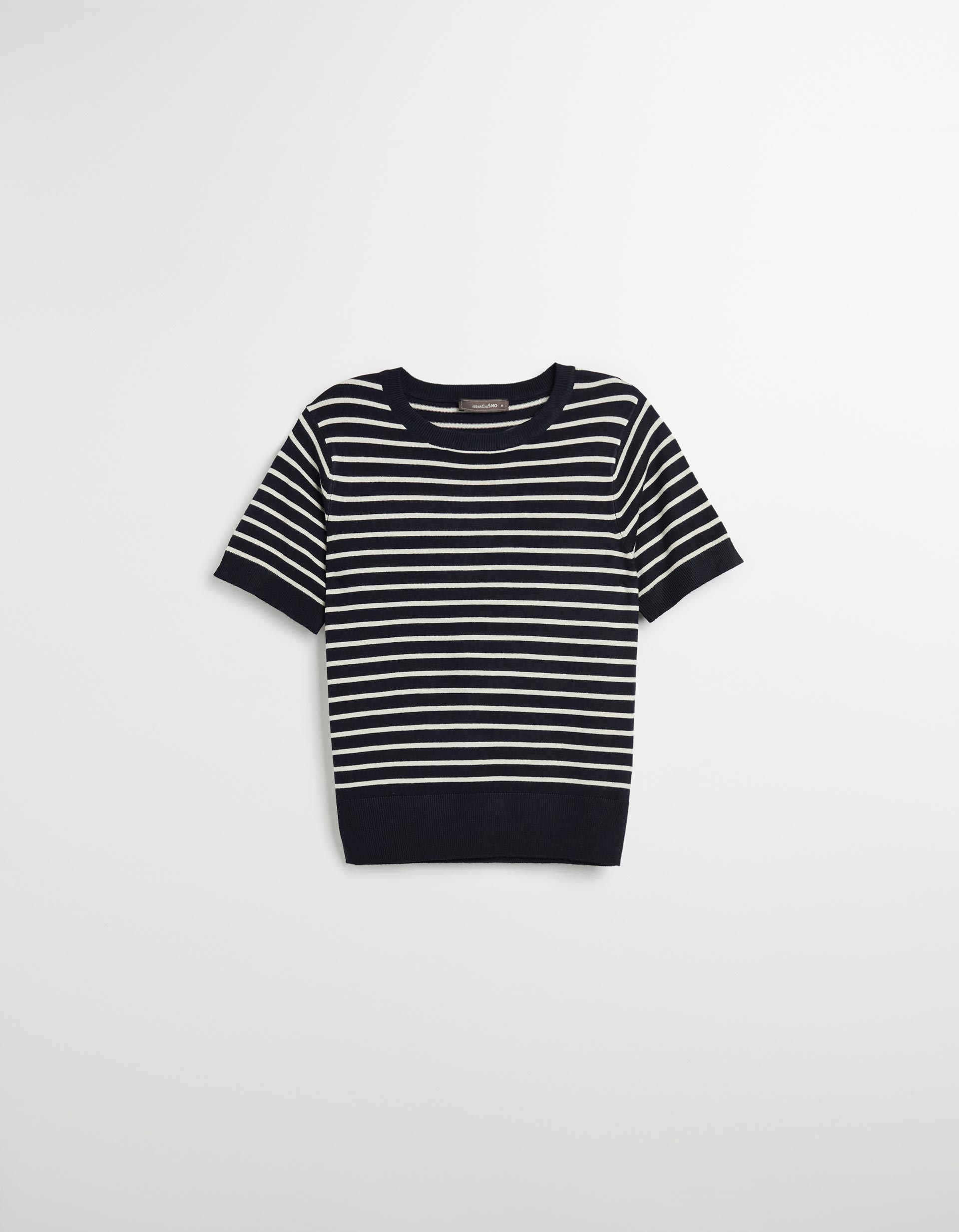 Camisola de Malha às Riscas, Mulher, Azul Escuro