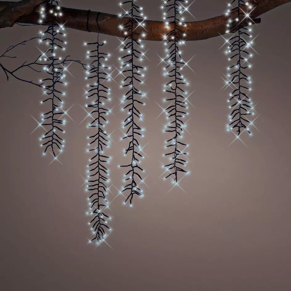 Cascade lumineuse 2 m 480 LED câble noir Effet scintillant Blanc froid