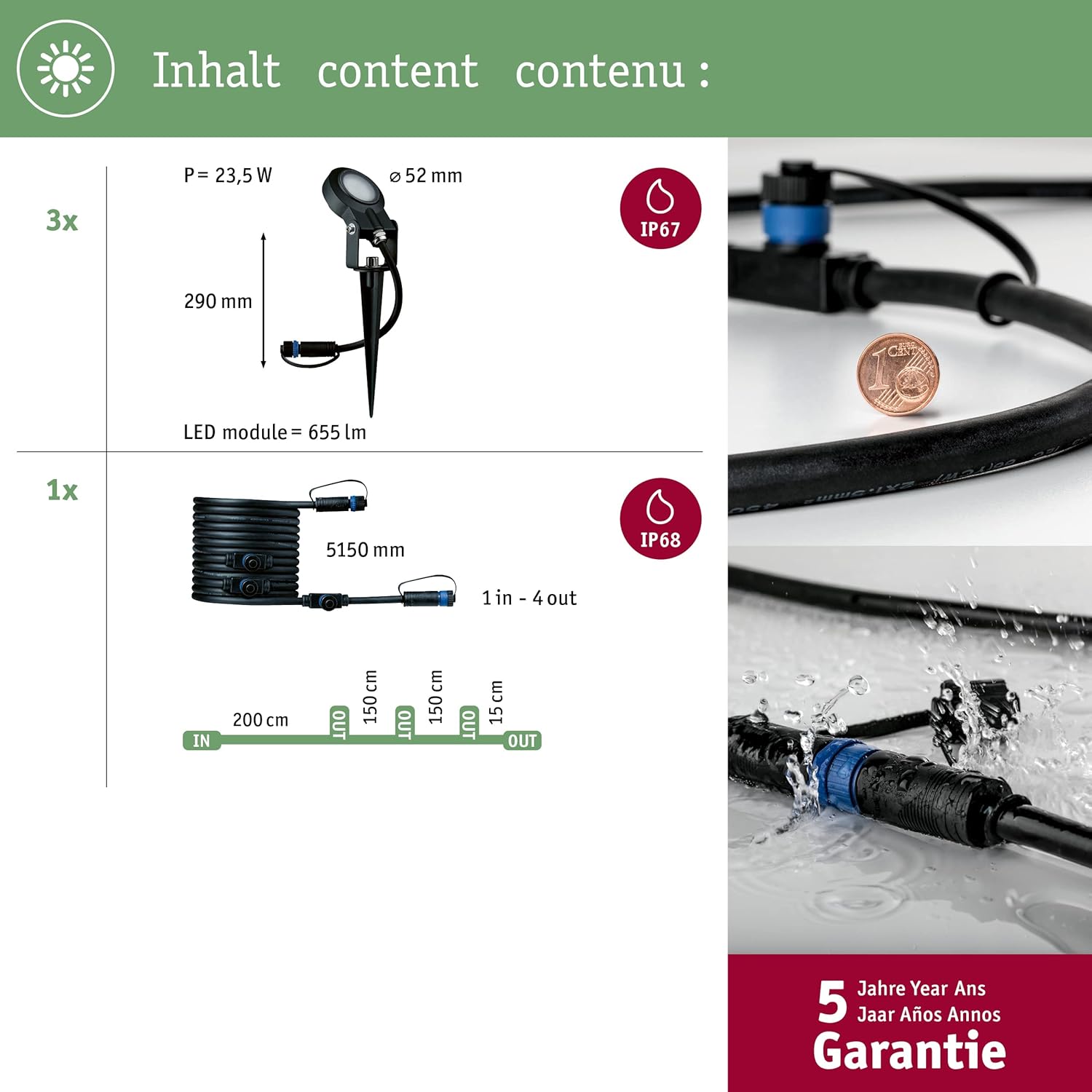Paulmann 93689 Plug & Shine LED Außenleuchte Sting incl. 3x6 Watt dimmbar Gartenspieß Anthrazit Gartenleuchte Alu Außenbereich 3000 K