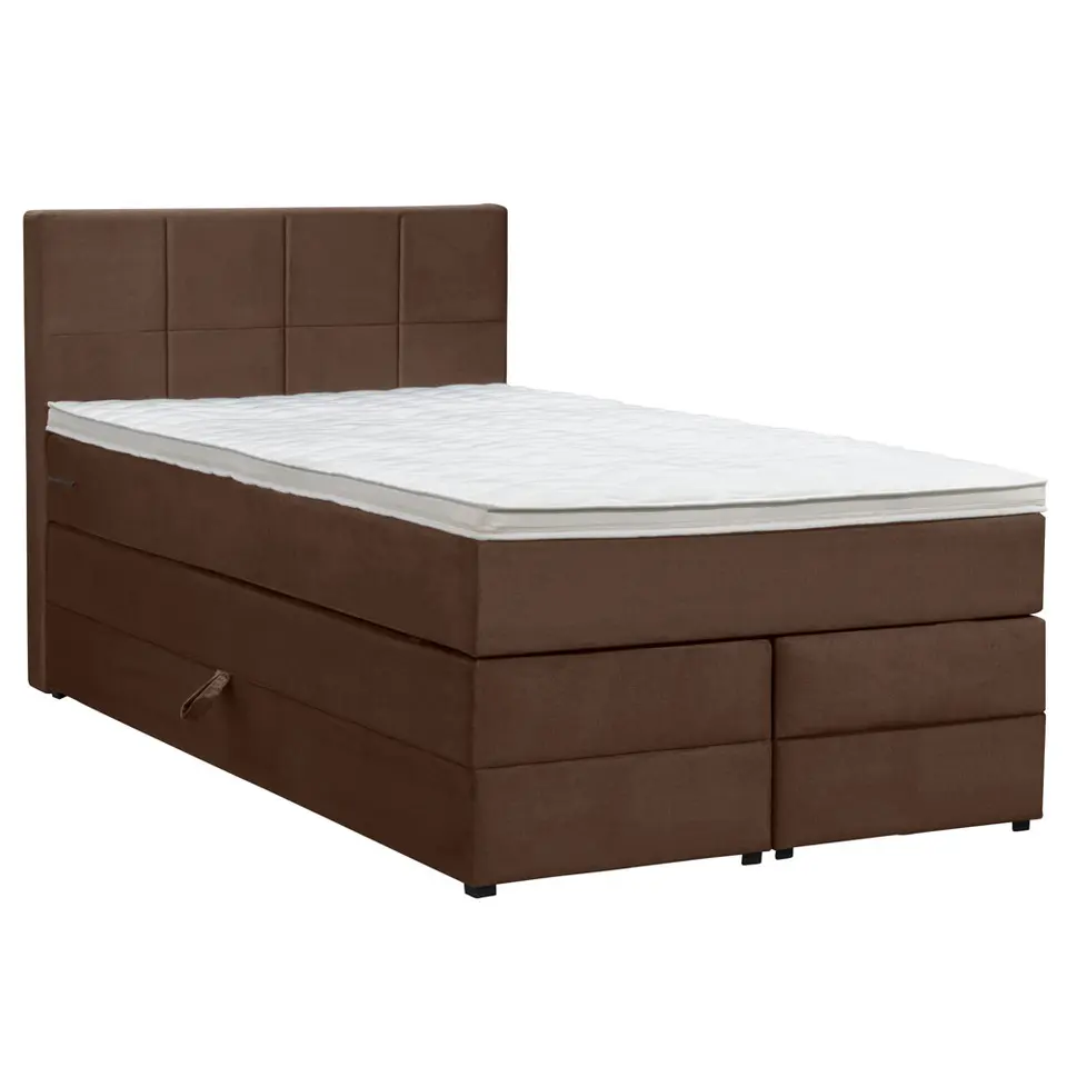 Boxspring met opbergruimte Liv geblokt - bruin - 120x200 cm