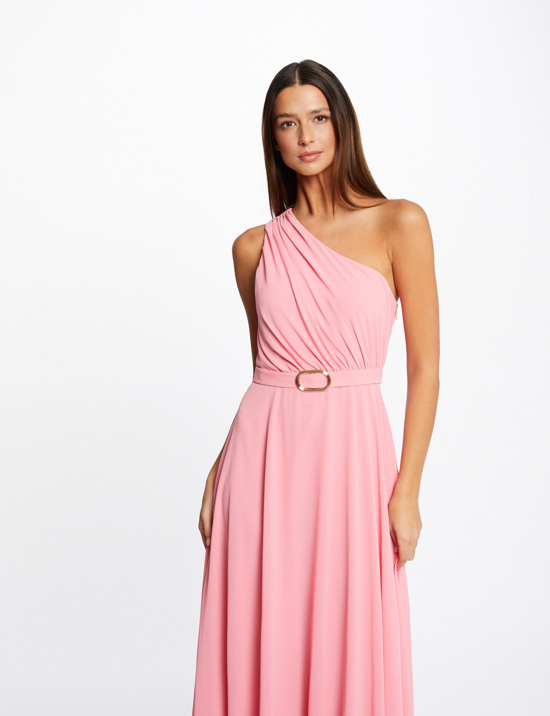 Robe longue évasée asymétrique rose clair femme - rose_clair