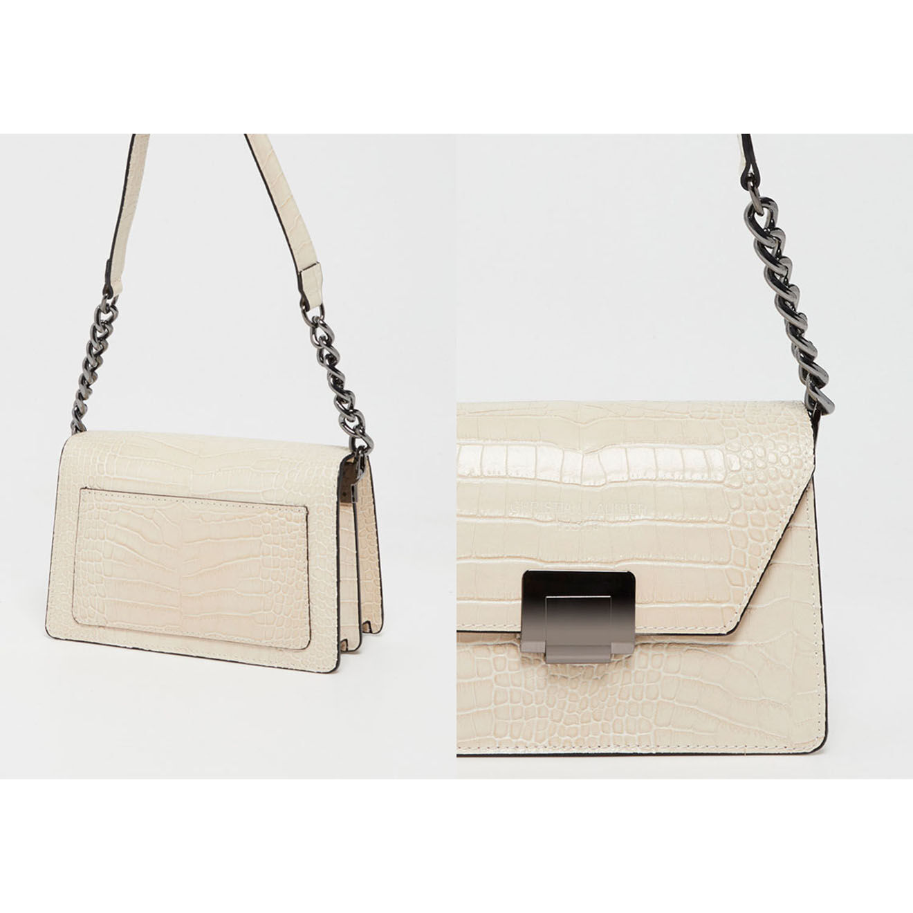 Christian Laurier Sac bandoulière en Cuir croco Lya beige - 22x14x10 cm