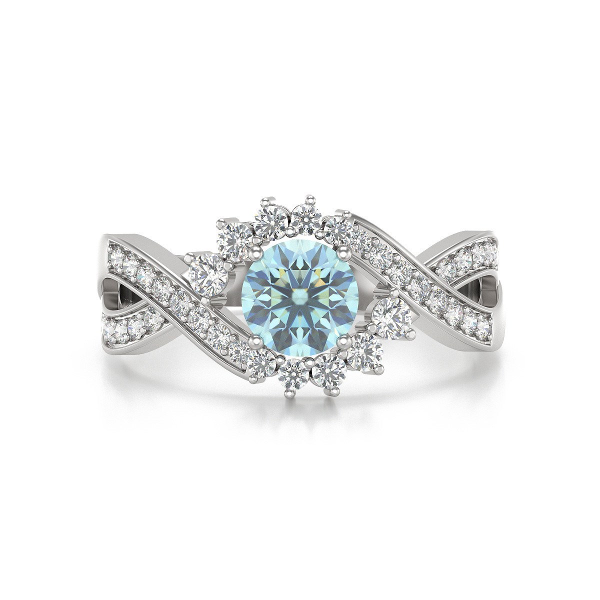Bague ADEN Or 585 Blanc Aigue-Marine et diamants 3.2grs