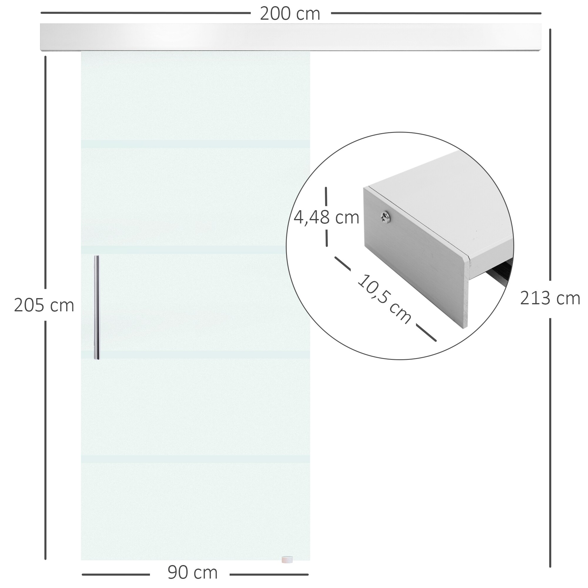 HOMCOM Glasschiebetür mit Handgriff silber, transparent