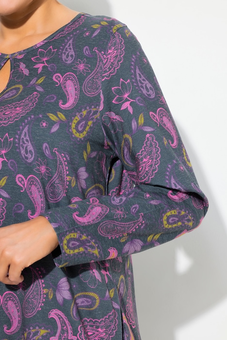 Shirt, A-Linie, Rundhals, Keyhole, Langarm