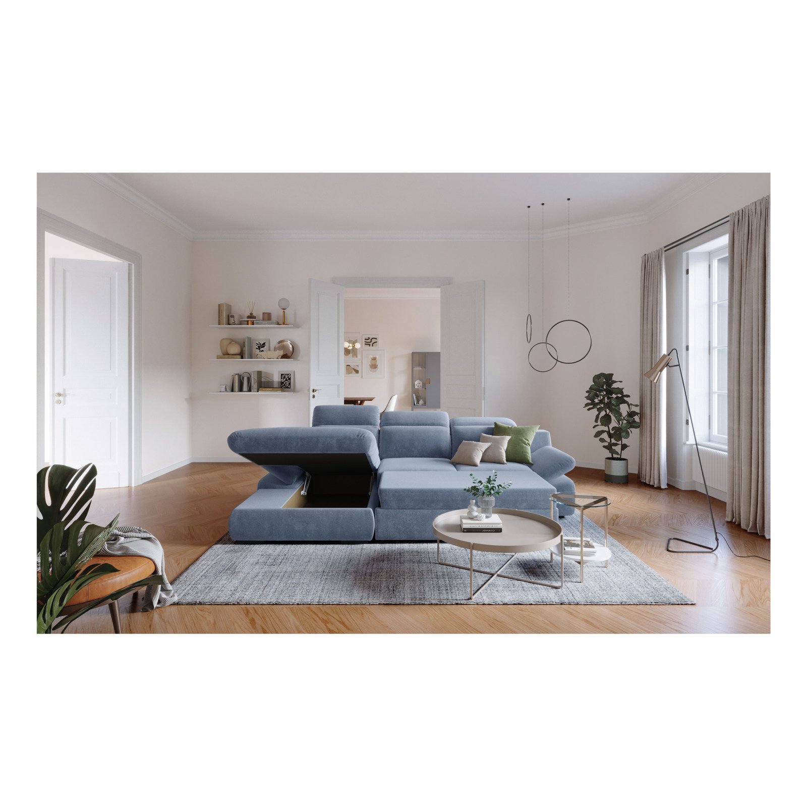 Ecksofa Lorena Stoff, Recamière links