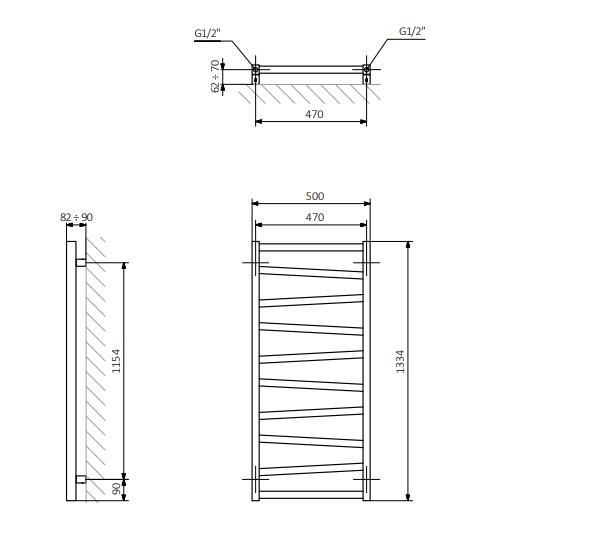Sapho Zig radiator antraciet 50x133cm 490W