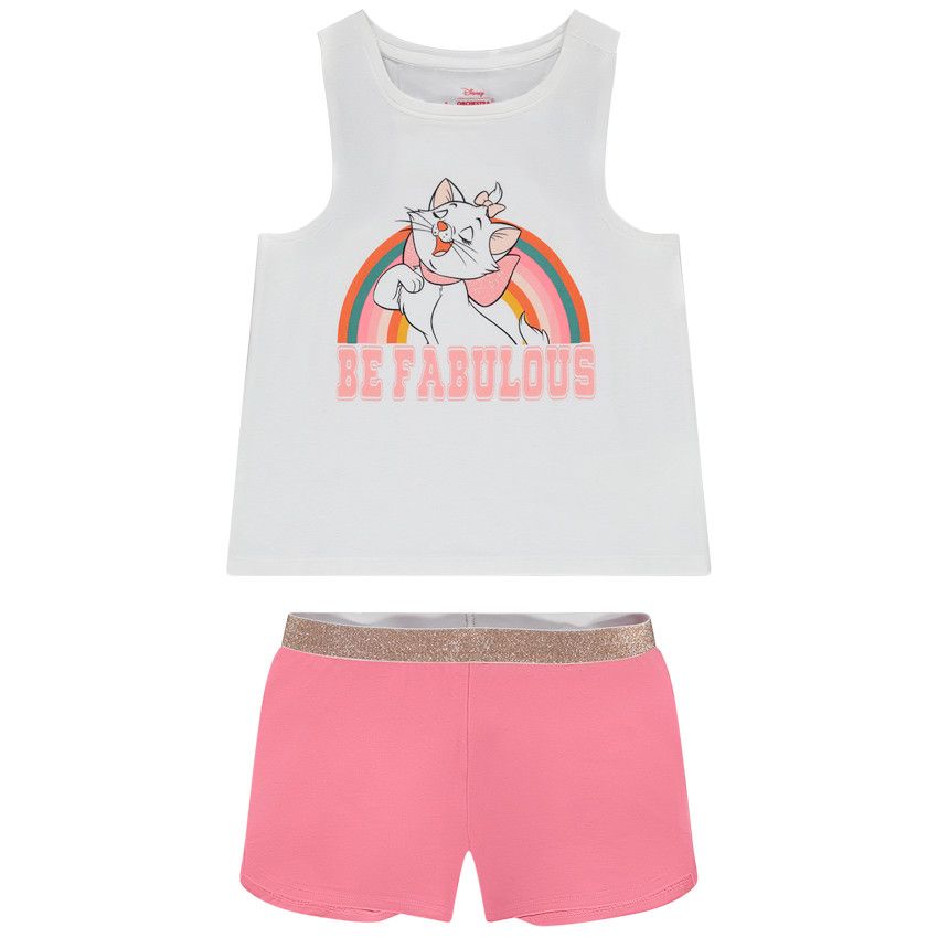 Pyjama court 2 pièces en jersey print Marie Disney pour fille - Blanc