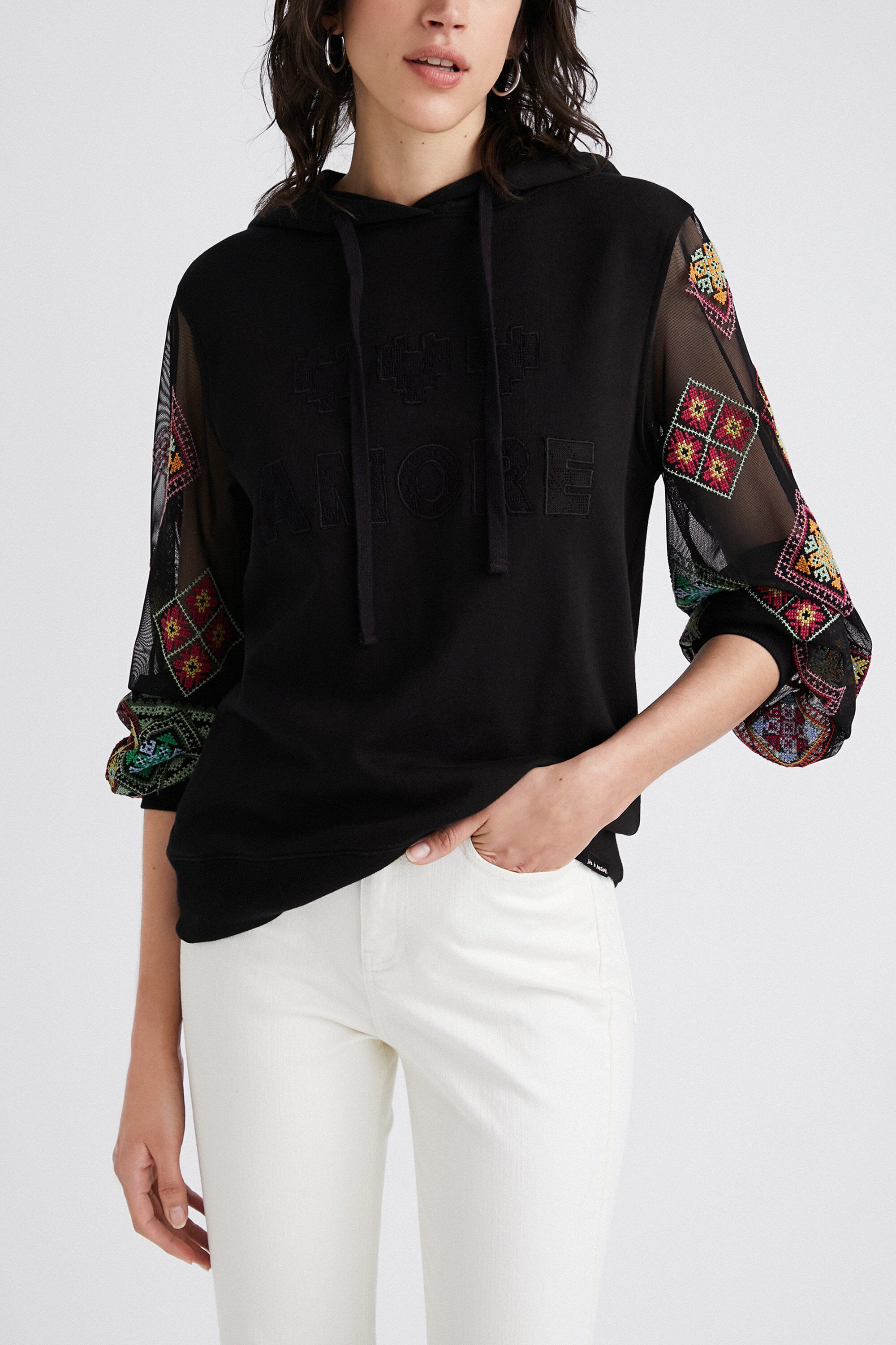 Sweat-shirt manches semi-transparentes