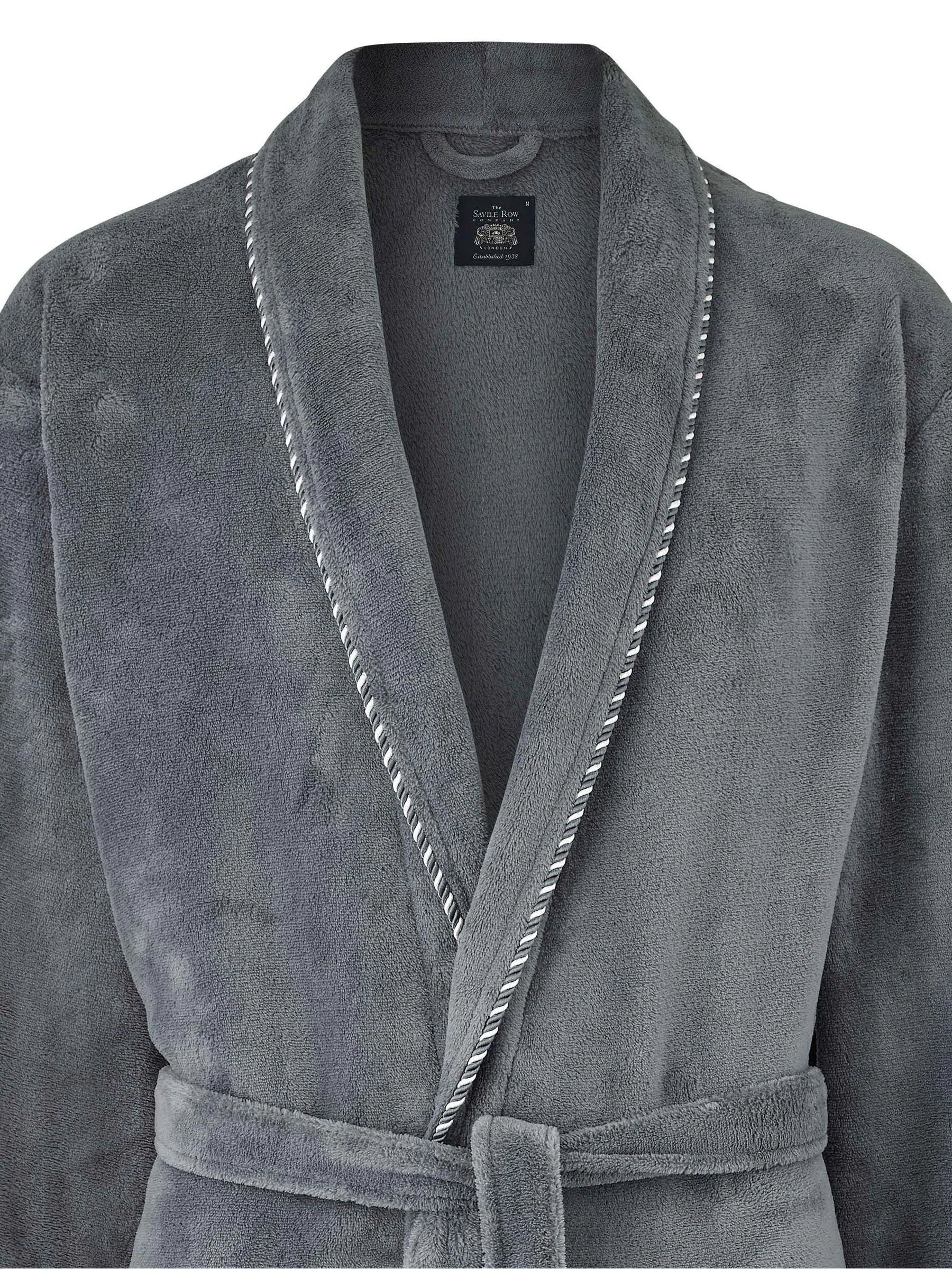 Savile Row Company Grey Lightweight Soft Fleece Rope Edge Dressing Gown