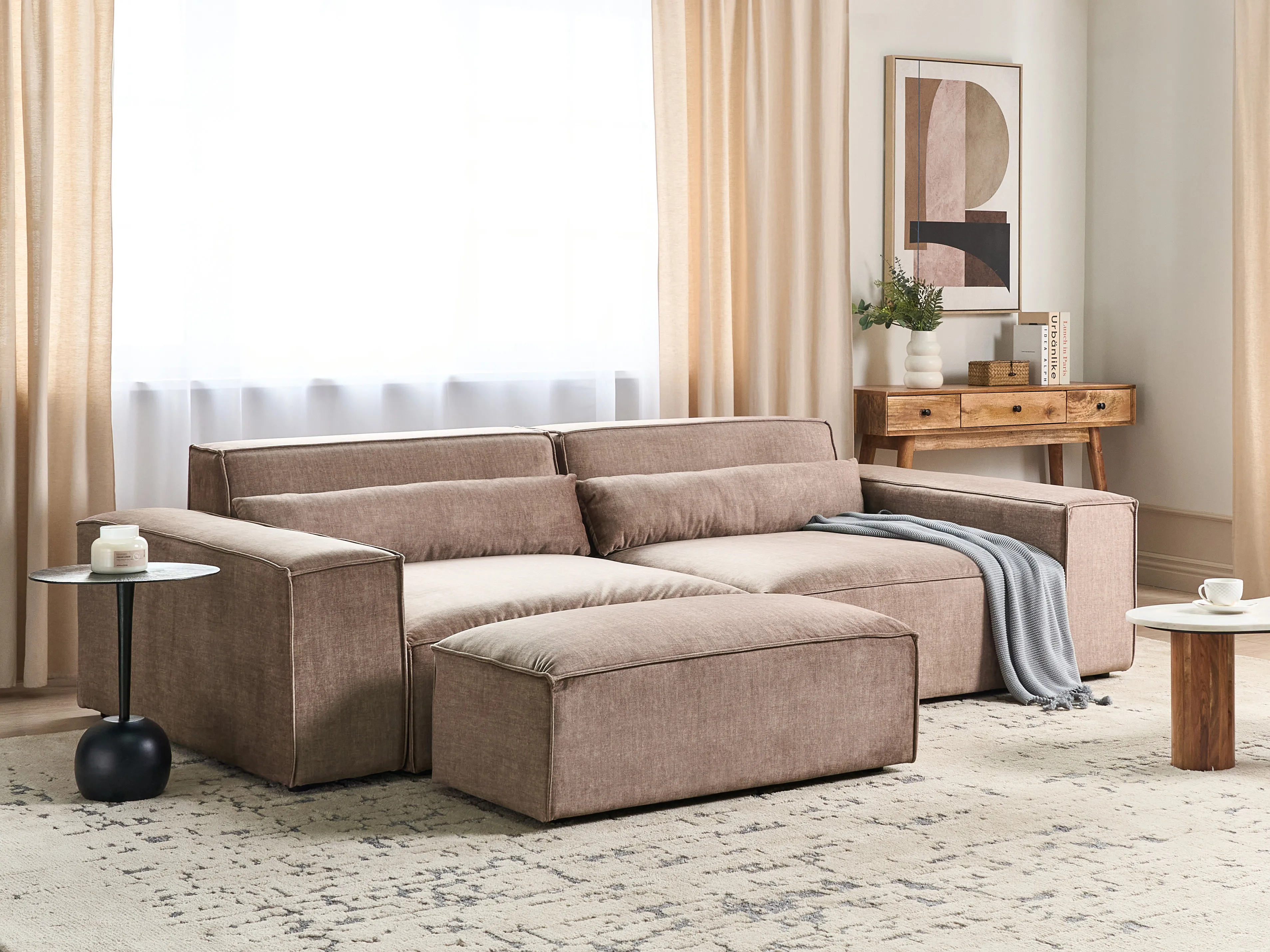 Modulaire bank 2-zits HELLNAR Stof Lichtbruin met ottomaan