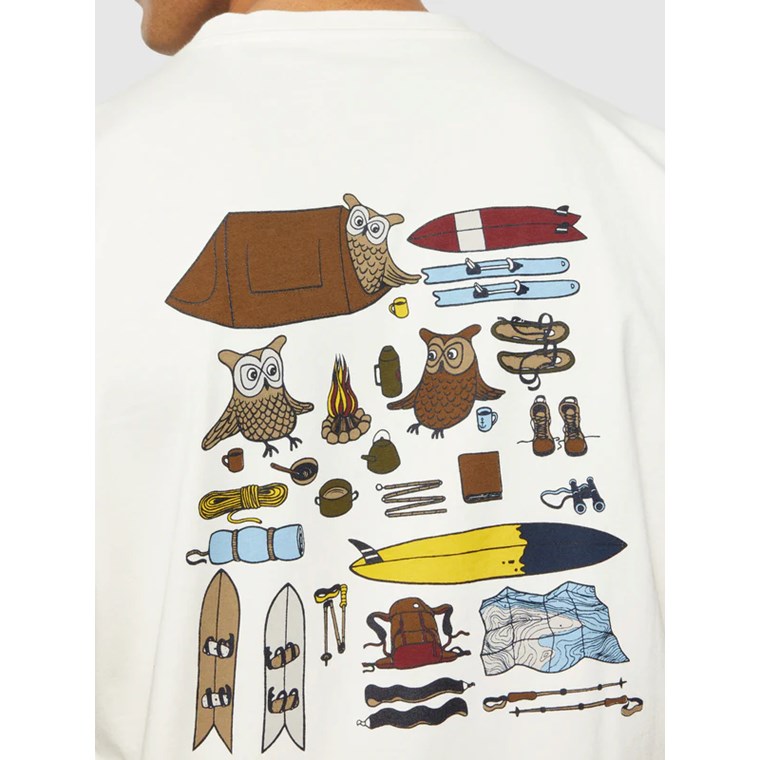 KnowledgeCotton Apparel Regular Fit Owl Trip Print T-Shirt Egret
