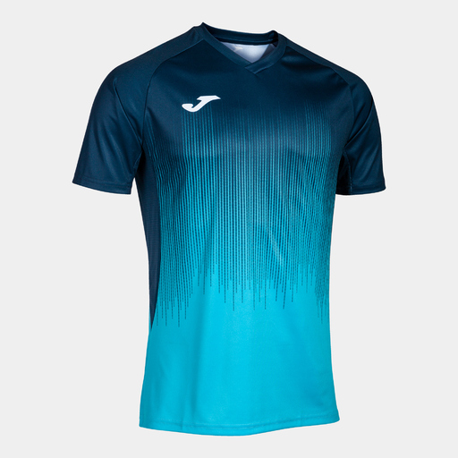 Camiseta Joma Tiger IV de manga curta, turquesa fluorescente, azul marinho