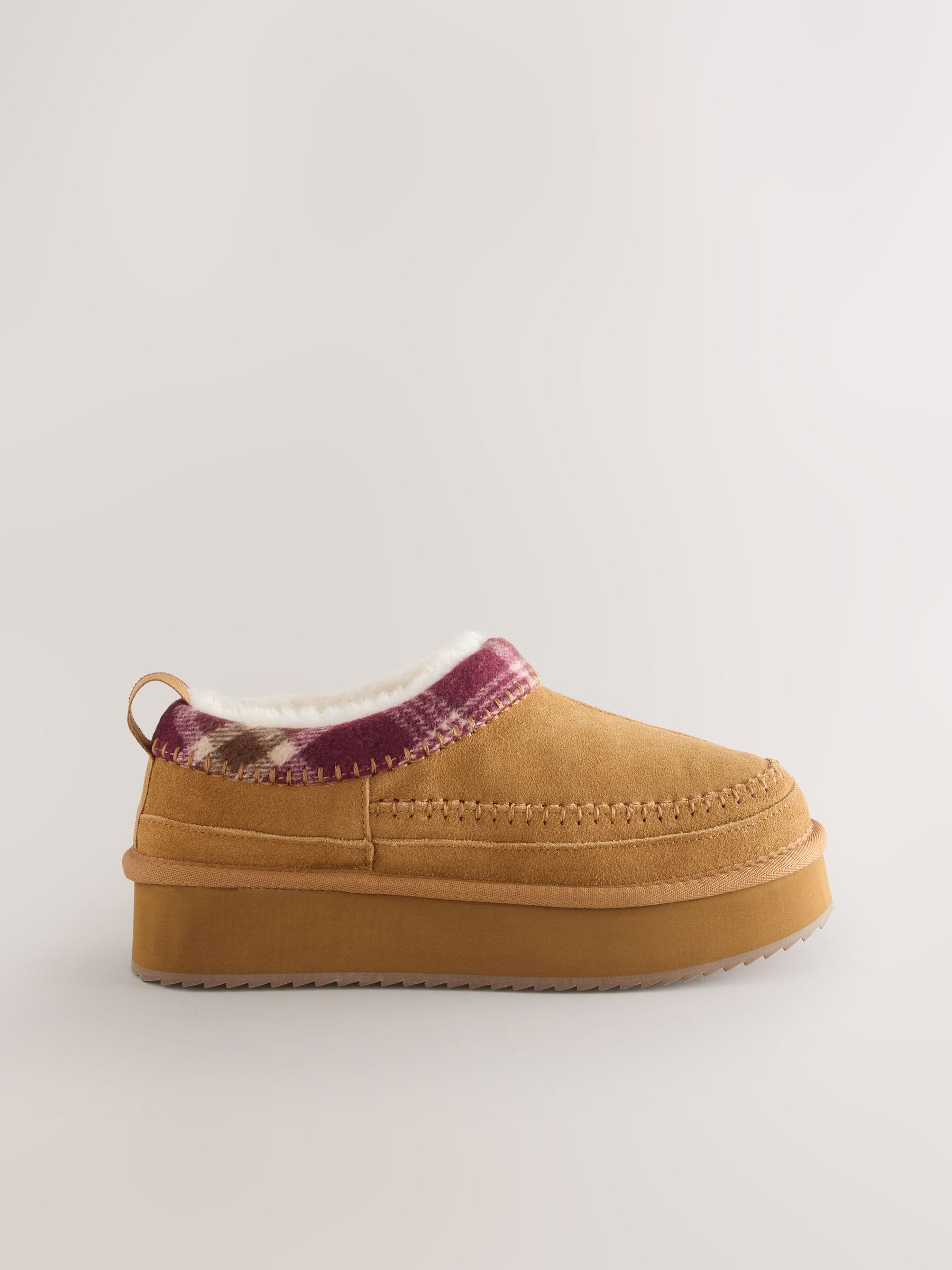Kastanjebruin - Forever Comfort® Leather Fur Lined Cosy Platform Shoes