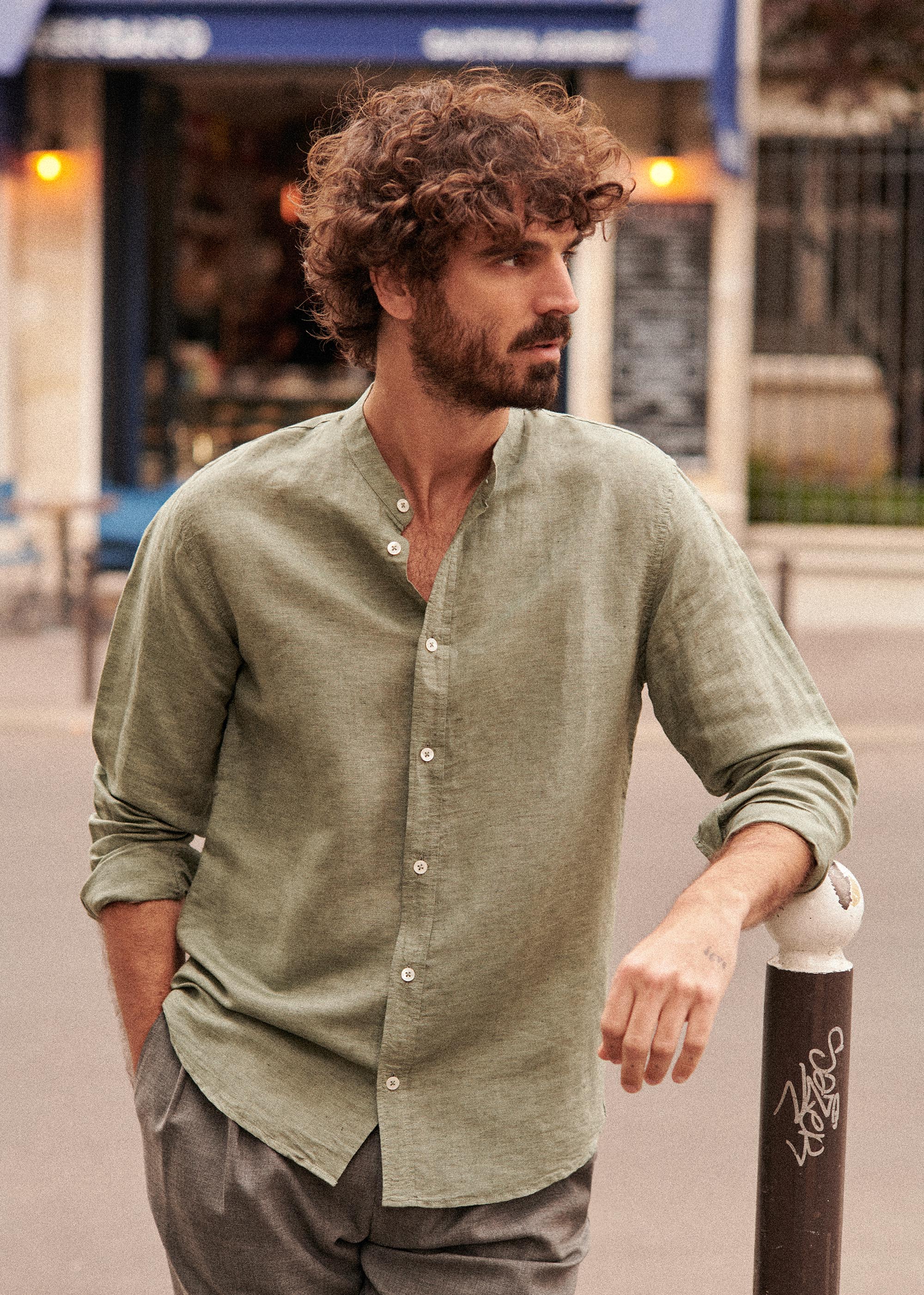 Chemise Benny Coton Lin - Kaki Délavé - POUR LUI 5906597