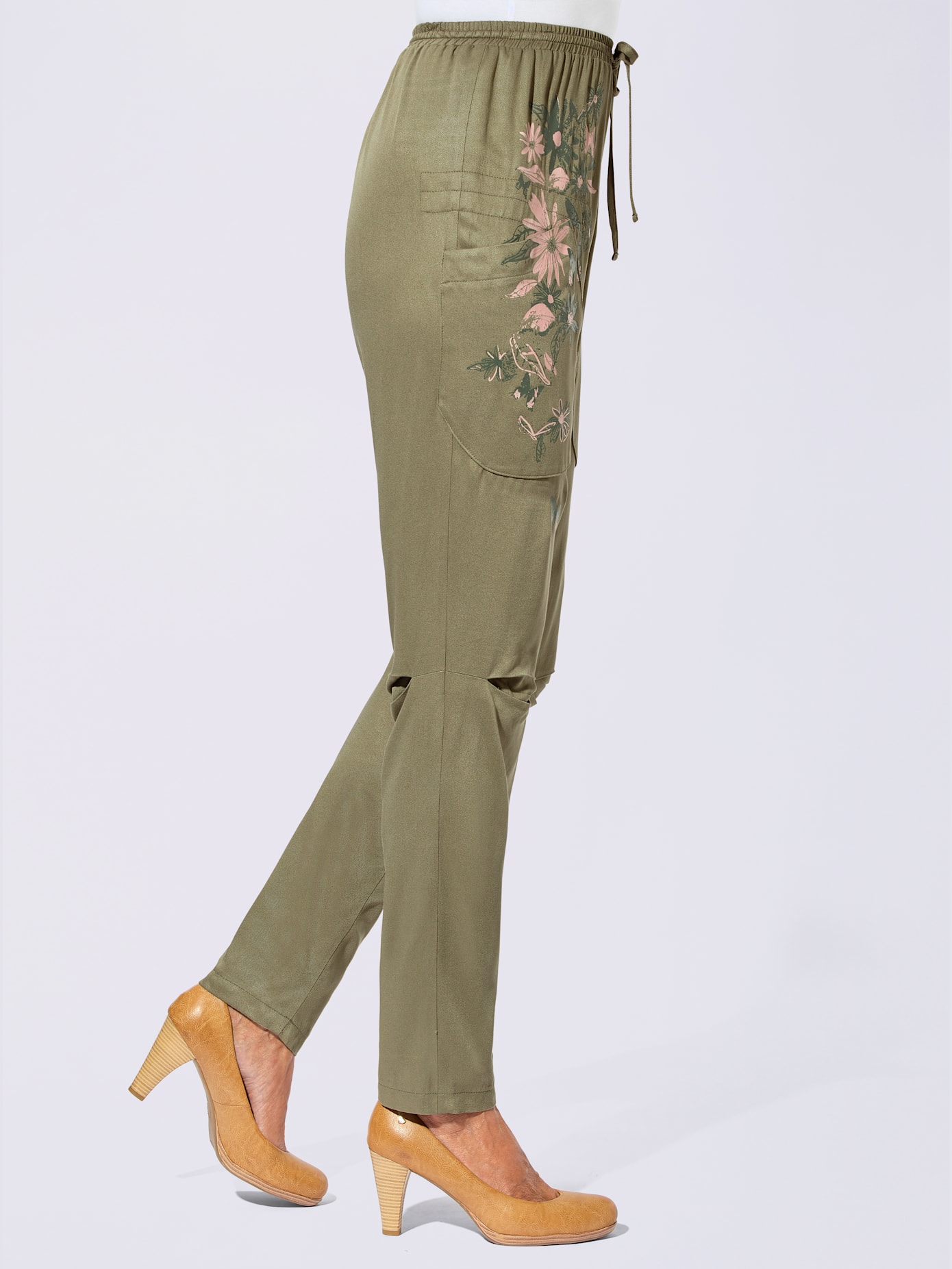 Pantalon décontractée imprimé fleurs et papillons