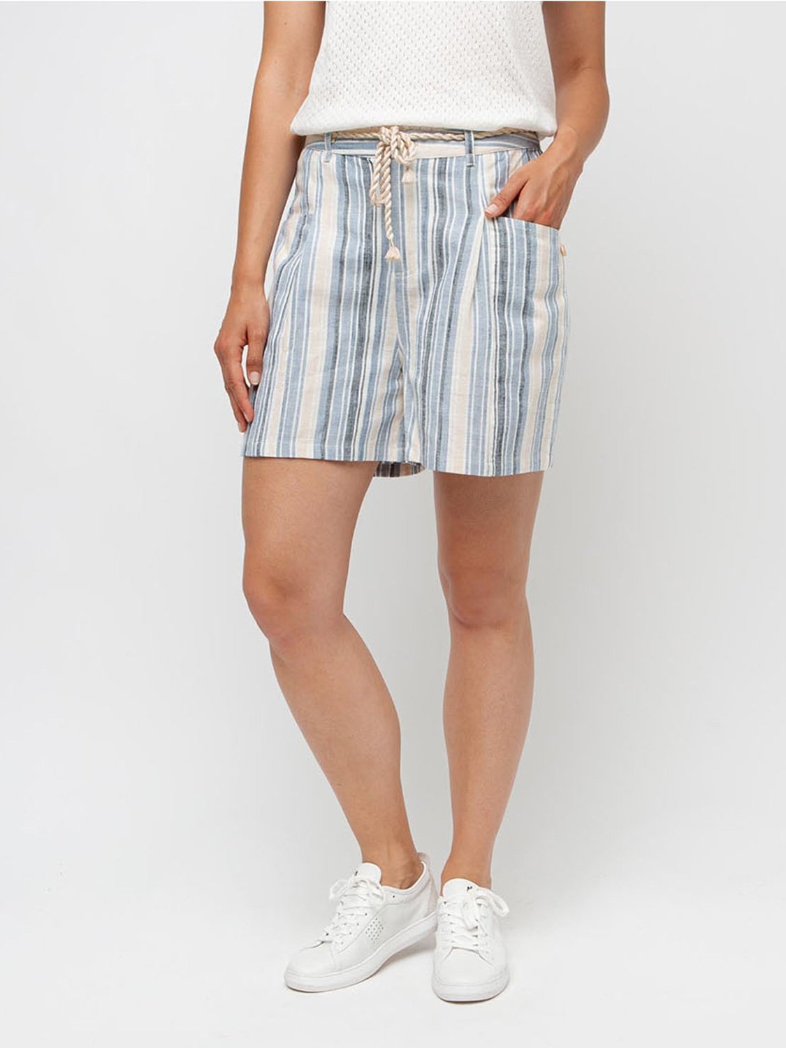Short Femme Rayures Verticales Coton Bleu