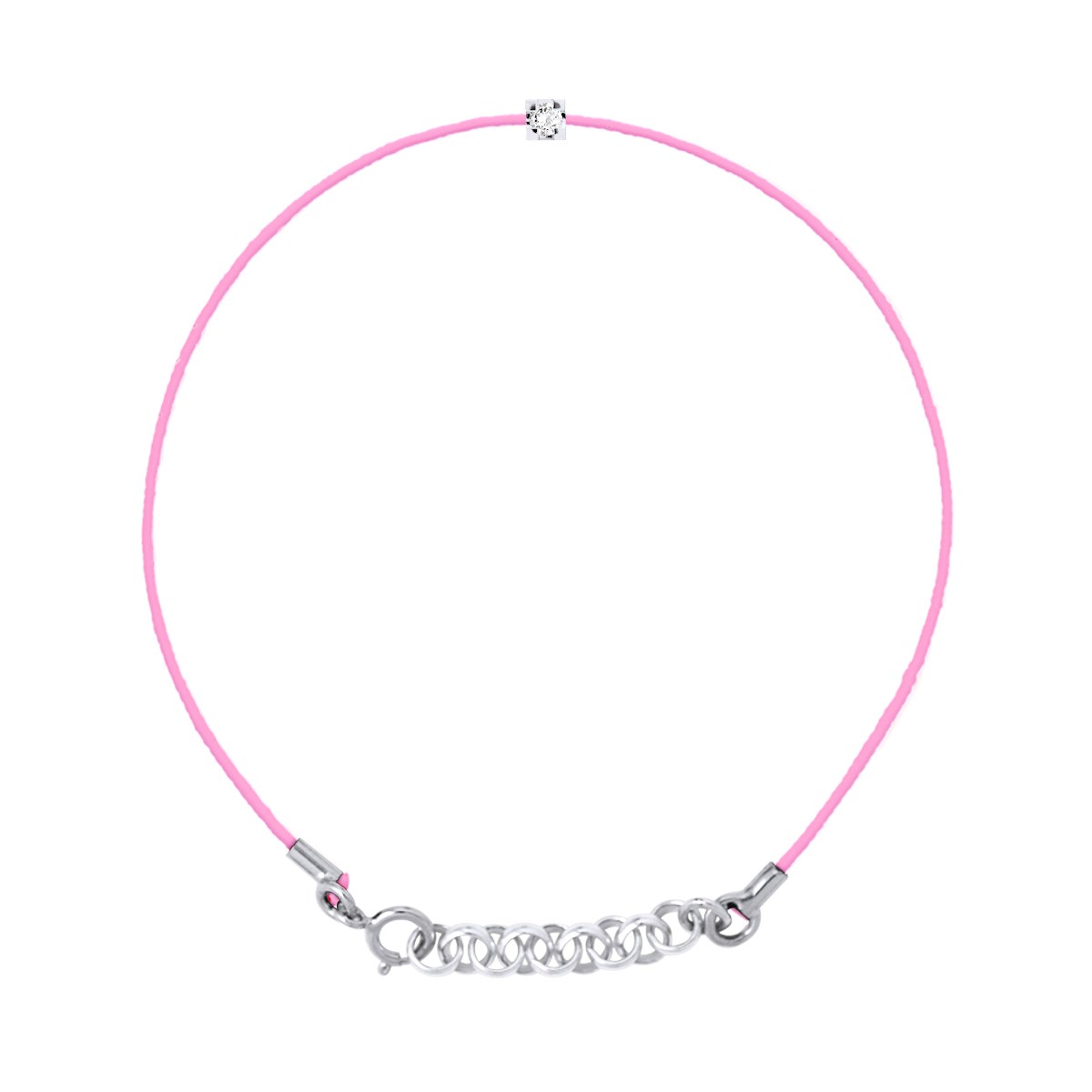 Bracelet Solitaire Diamant 0,030 Cts Nylon Rose Argent 925