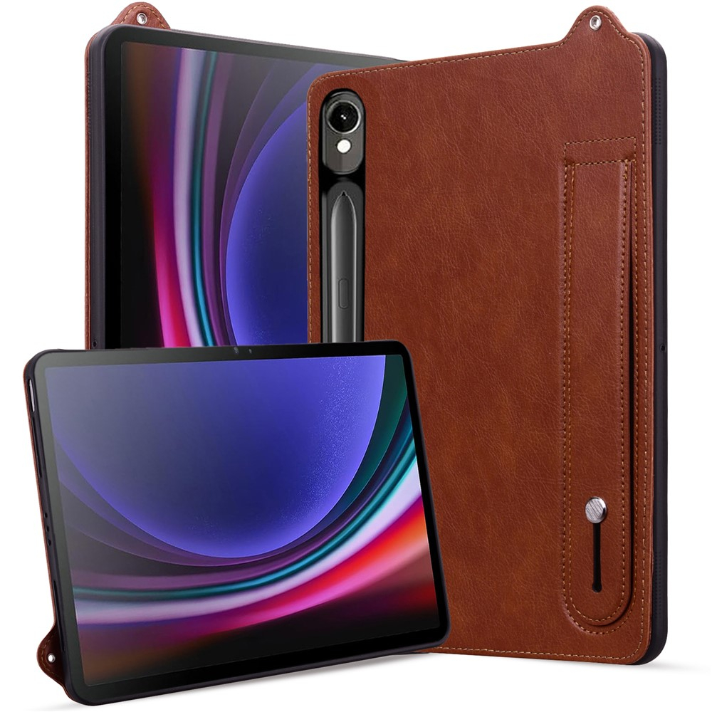 Samsung Galaxy Tab S10 FE / S9 / S9 FE / S8 / S7 Leder Hülle mit Handschlaufe - Braun