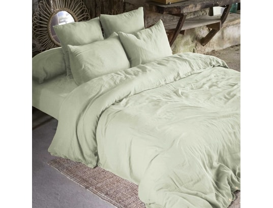 TERRE DE NUIT - Parure de lit housse de couette Parure de lit double gaze de coton vert d'eau 240x220 cm