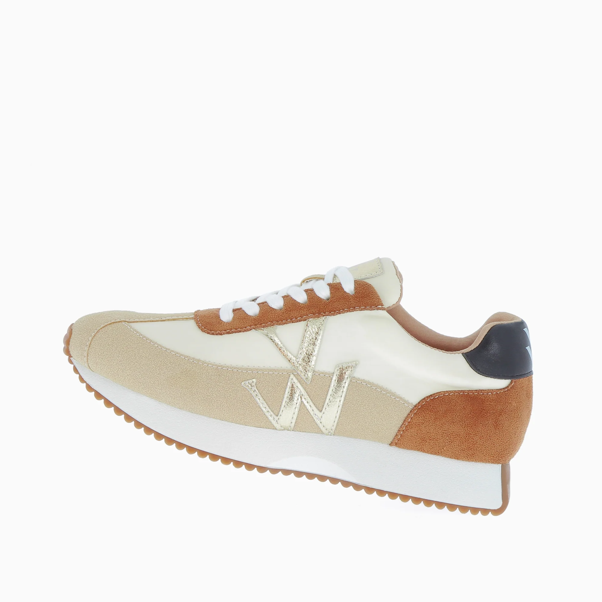 Sneakers-Baskets Rebeca beiges à monogramme or