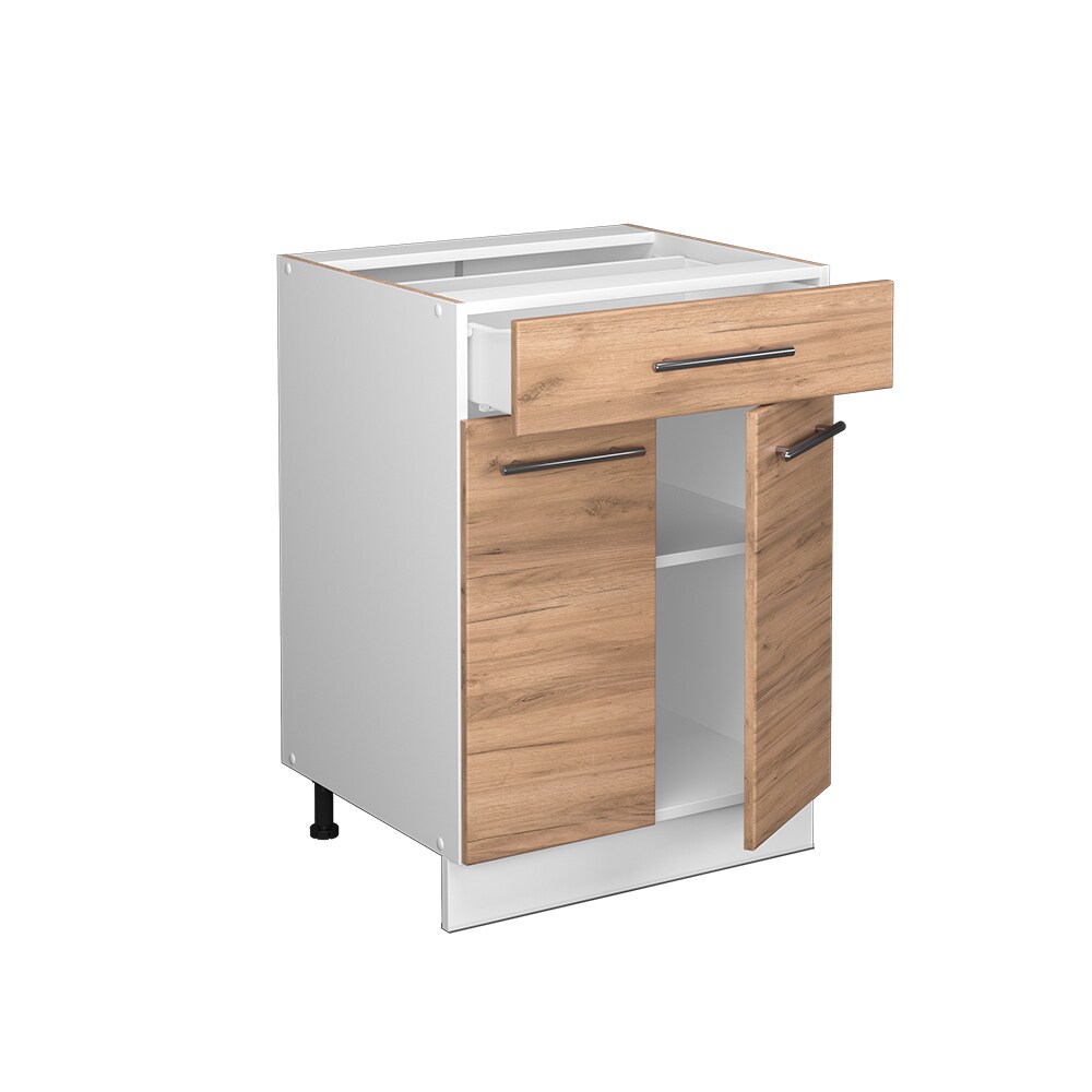 Vicco Schubunterschrank Küchenschrank Küchenmöbel Fame-Line Weiß Eiche modern 60 cm Küche Einbauküche Drehtür Schublade Einlegeboden Blende Küchenzeile